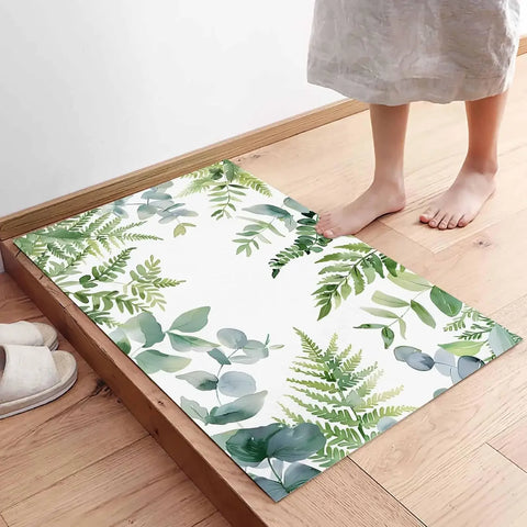 Navak Carpet Eucalyptus Leaf Plant Welcome Doormat Decor Kitchen Corridor Balcony Rugs Living Room Carpet Bedroom Anti-slip Floor Mat