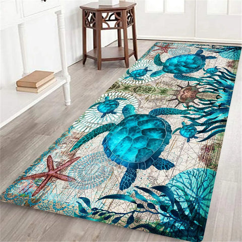 Navak CarpetCoastal Sea Turtle Ocean Life Runner Rugs Decor Kitchen Hallway Balcony Floormat Bedroom Entrance Doormat Bath Non-Slip Foot Pad