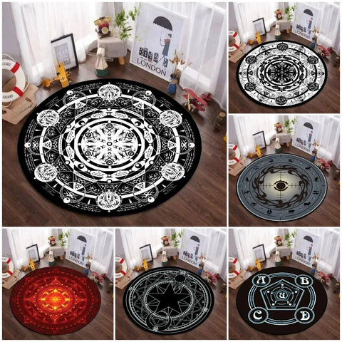 Navak Carpet Mystic Magic Circle Round Theme Interior Non-Slip Rug Bedroom Meditation Zone Ideal Decorative Rug