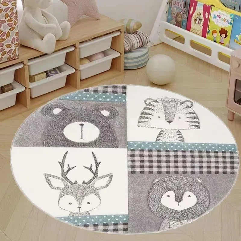 Navak Carpet Cartoon Animal Round Rug Girl Children's Room Crawling Floor Mat Bedroom Living Room