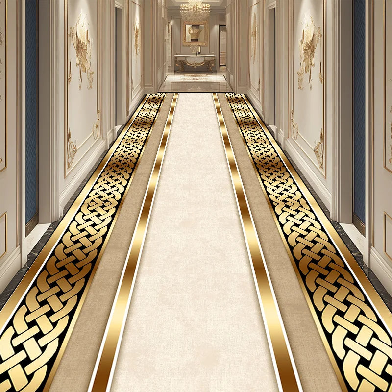 Navak CarpetLuxury Golden Corridor Carpet Hotel Hallway Runner Decoration Rugs Living Room Aisle Non-slip Washable Floor Mat Customizable