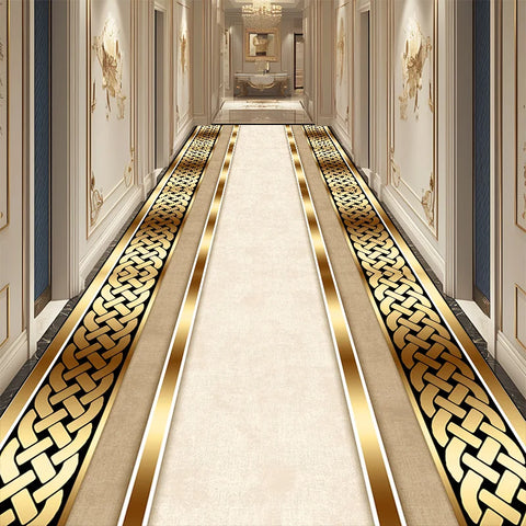 Navak CarpetLuxury Golden Corridor Carpet Hotel Hallway Runner Decoration Rugs Living Room Aisle Non-slip Washable Floor Mat Customizable