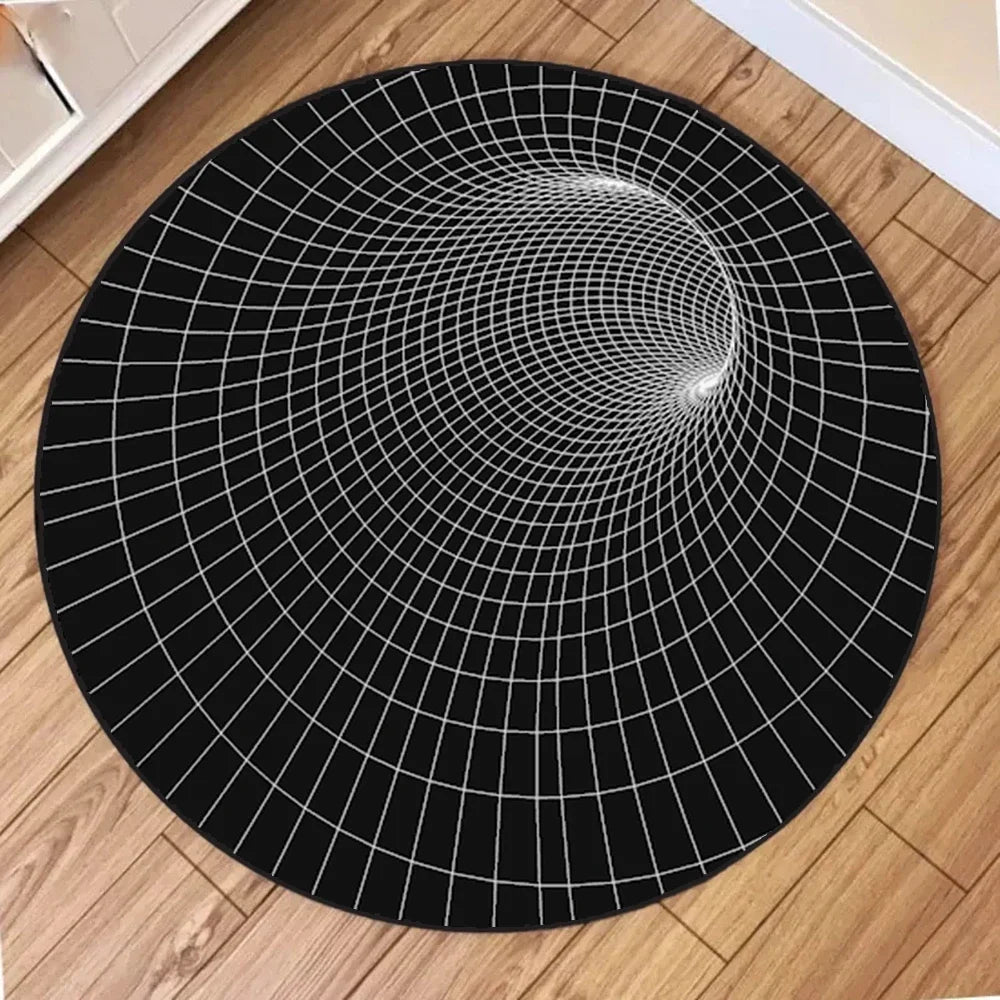 Navak Carpet Round Carpet Mat New 3D Visual Illusion Spiral Rug Floor Mats for Bedroom Living Room Decoration Creative Rugs The Black Trap