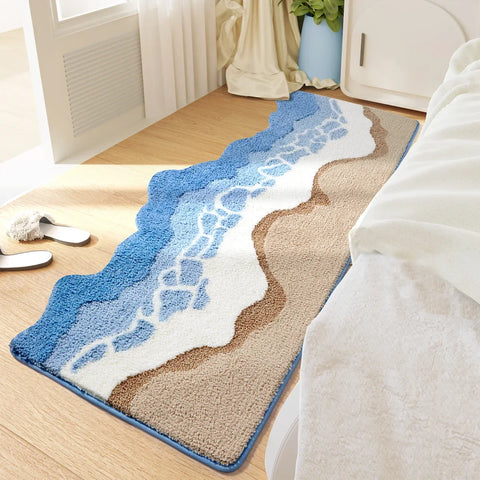 Navak Carpet 70x160CM Hand-Tufted Wave Bedside Rug, Home Bedroom Decoration Area Rugs, Microfiber Flocked Bathroom Non-slip Absorbent Mat