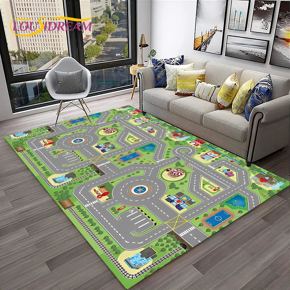 Navak Carpet Child Playmat Traffic Highway City Playroom Carpet Rug for Home Living Room Bedroom Doormat Decor, Area Rug Non-slip Floor Mat