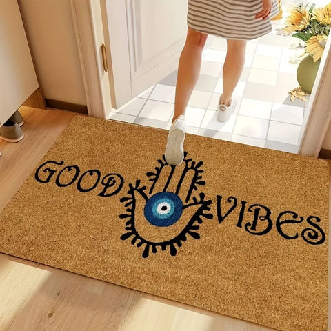 Navak Carpet 1 Piece of Evil Eye Welcome Doormat Anti Slip and Fouling Polyester Entrance Carpet Suitable for Indoor and Outdoor Felt Rug