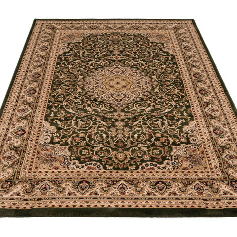 Navak Carpet Dark Green Gold Beige Traditional Bordered Oriental Medallion Classical Home Decor Floral Living Room Bedroom Rug Fireside Mat