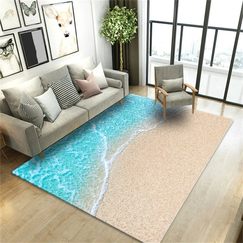 Navak Carpet Beach Waves 3D Printed Carpets for Living Room Kids Room Rug Kitchen Mat Floor Carpets Modern Entrance Mat Home Bathroom Rugs