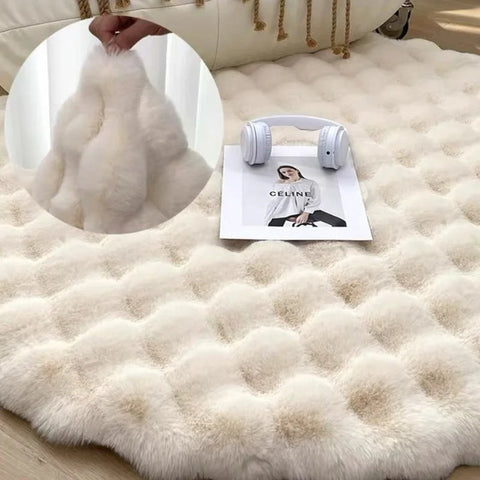 Navak Carpet Faux Fur Round Carpets Luxury Bubble Shaped Plushrugs for Bedroom Decor Non Slip Dressing Table Area Rugs Soft Fluffy Floor Mat