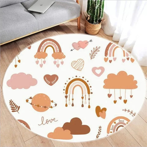 Navak Carpet Cute Cartoon Rainbow Printed Circular Carpet Washable Round Floor Mat Living Room Bathroom Kitchen Rug Home Decoration Yoga Mat
