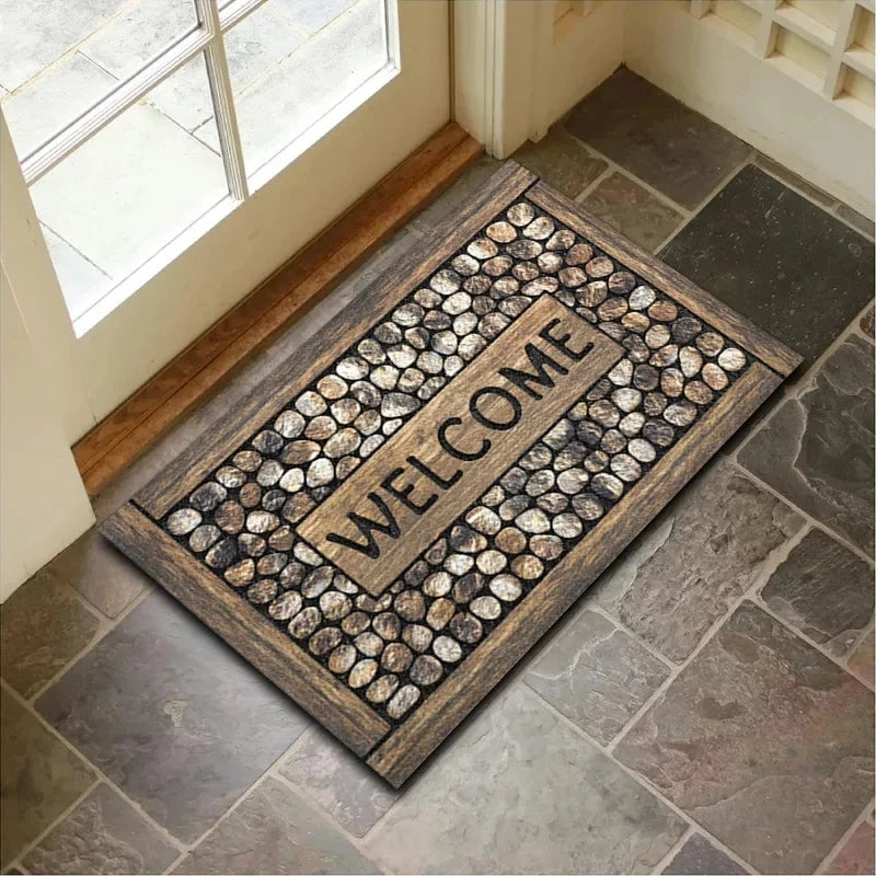 Navak Carpet Stone Wood Grain Pattern Entryway Door Mat Non-Slip Footmat Rug Home Decoration Welcome Carpet Indoor Outdoor Floor Mat