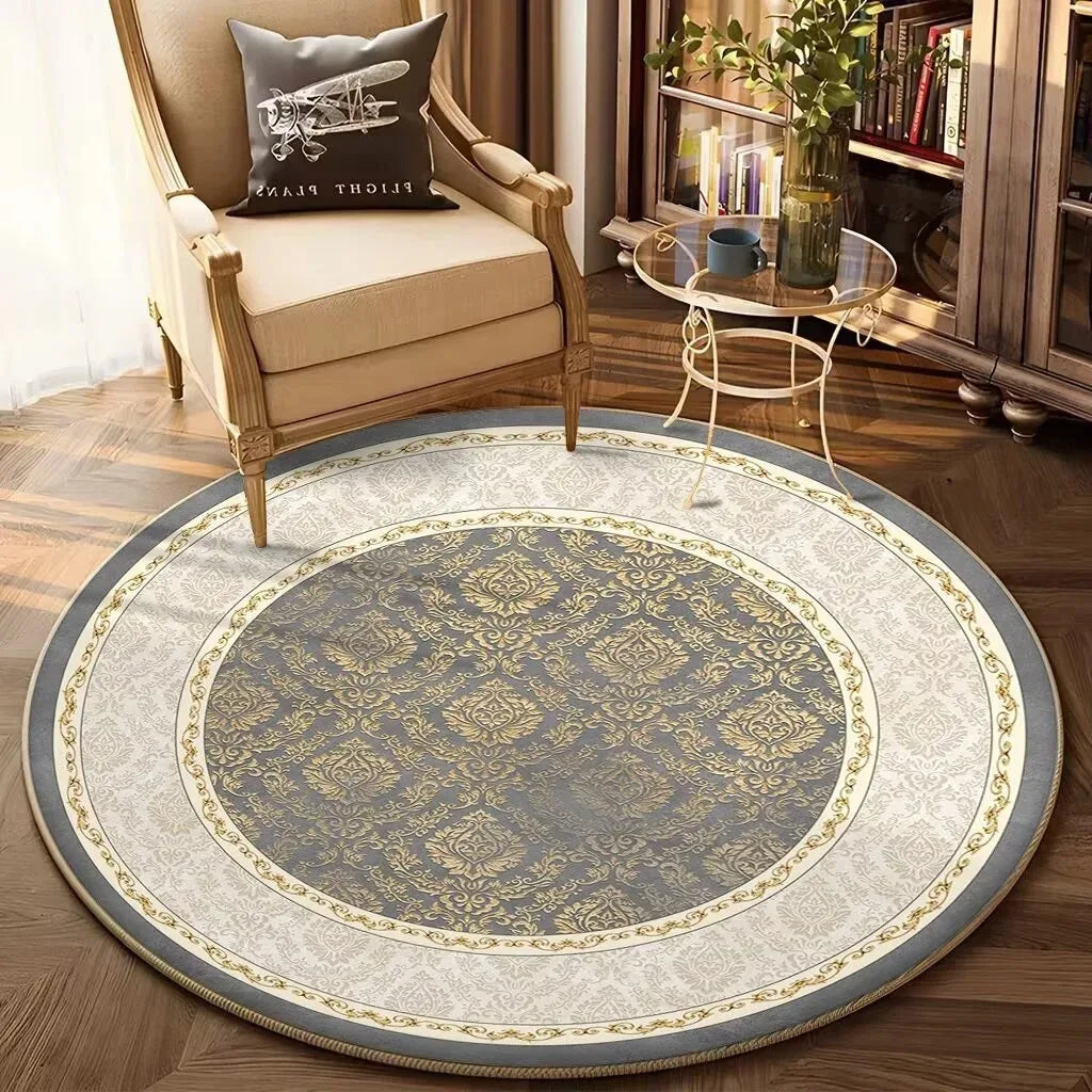 Navak Carpet European Gold Luxury Round Rug Living Room Sofa Large Carpet Comfortable Bedside Non-Slip Bedroom Tea Table Mat