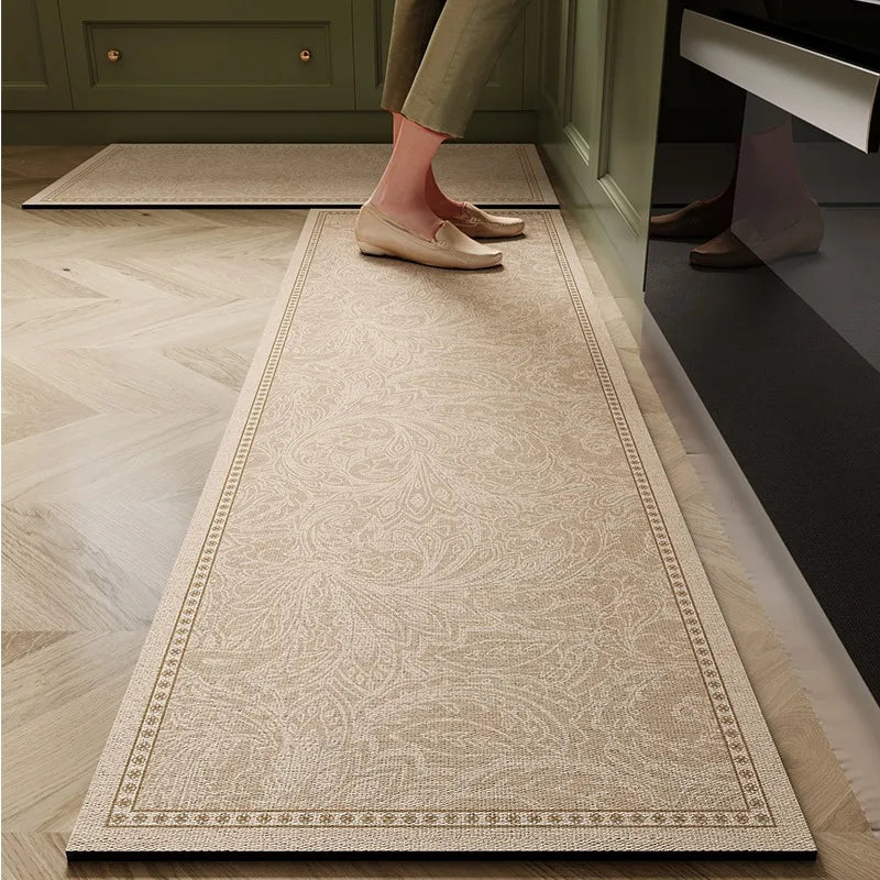 Navak Carpet Kitchen Floor Mat Anti-slip Oil-proof Erasable Carpet Leather PVC Waterproof Rug Beige Pattern Texture Home Decor Mats 주방 카펫