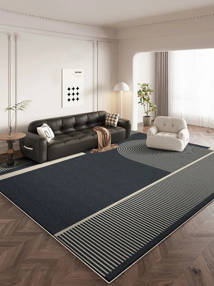 Navak Carpet Dark Blue Cream Striped Carpet Modern Geometric Decorative Rugs Easy Clean Art Lines Living Room Carpets Comfortable Bedroom Rug