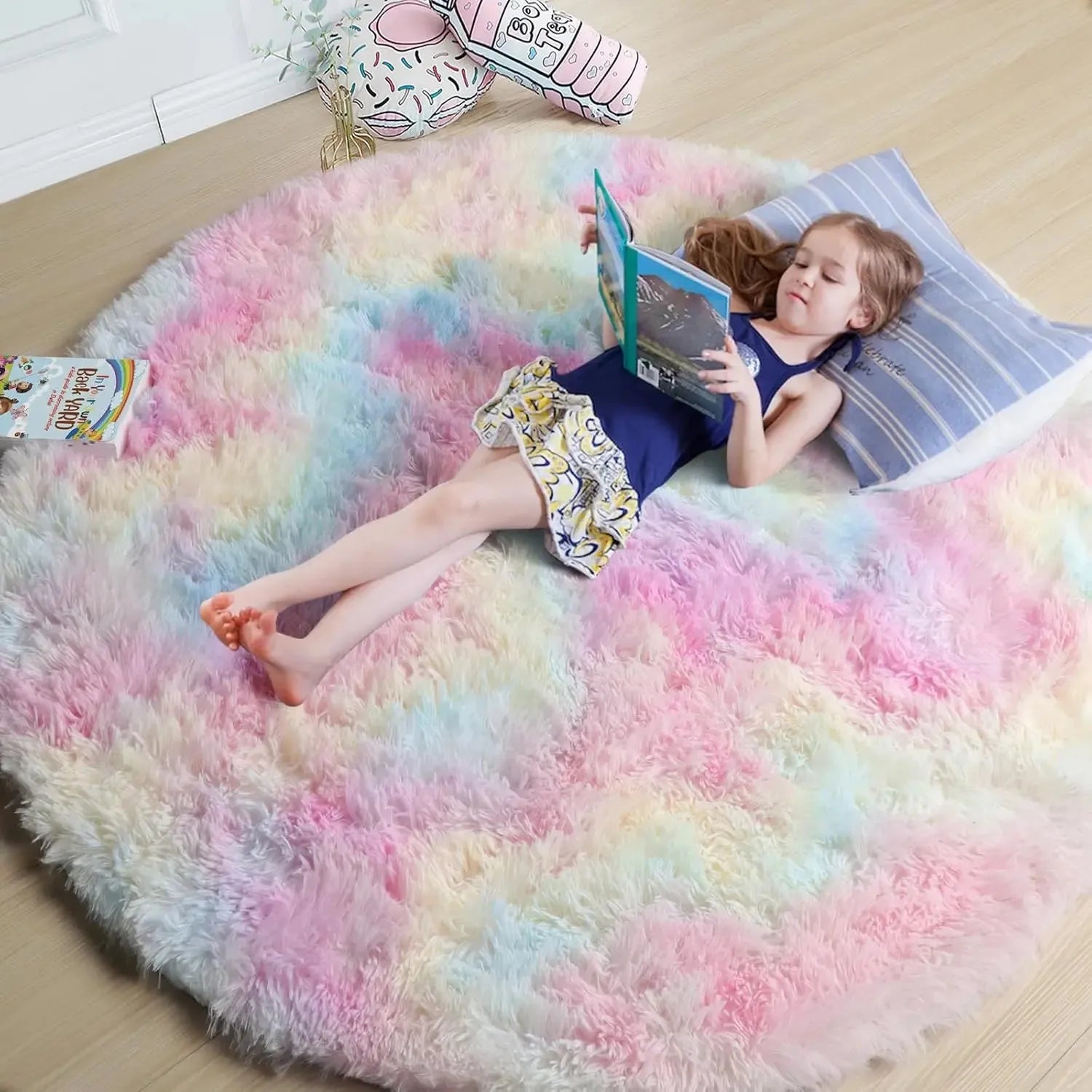 Navak Carpet vikama Pink Round Rug for Girls Bedroom,Fluffy Circle Area Rug for Kids Room,Furry Shaggy Carpet for Living Room Playroom Decor