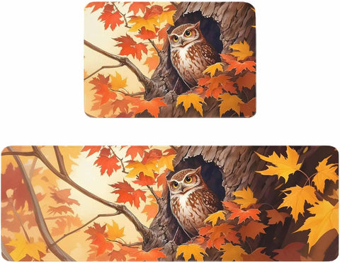 Navak Carpet Fall Owl Maple Leaves Kitchen Mat Home Decor Corridor Balcony Laundry Room Rugs Bedroom Bedside Floor Mat Bathroom Door Mat