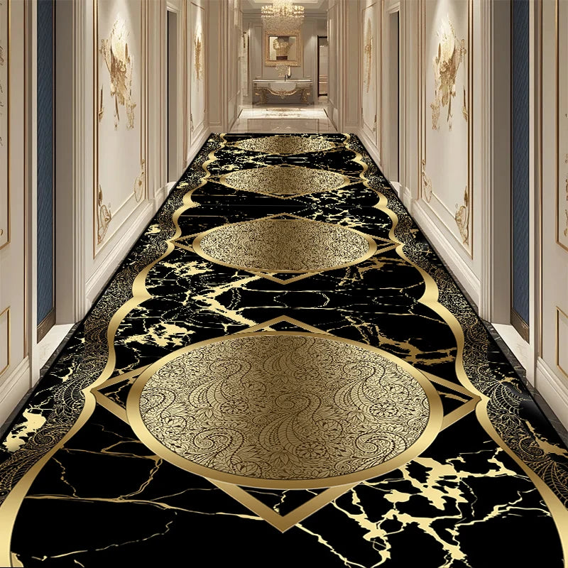 Navak Carpet European Black Luxury Hallway Carpet Long Hall Stairway Corridor Decorations Runner Rug Non-slip Washable Floor Mat Customizable