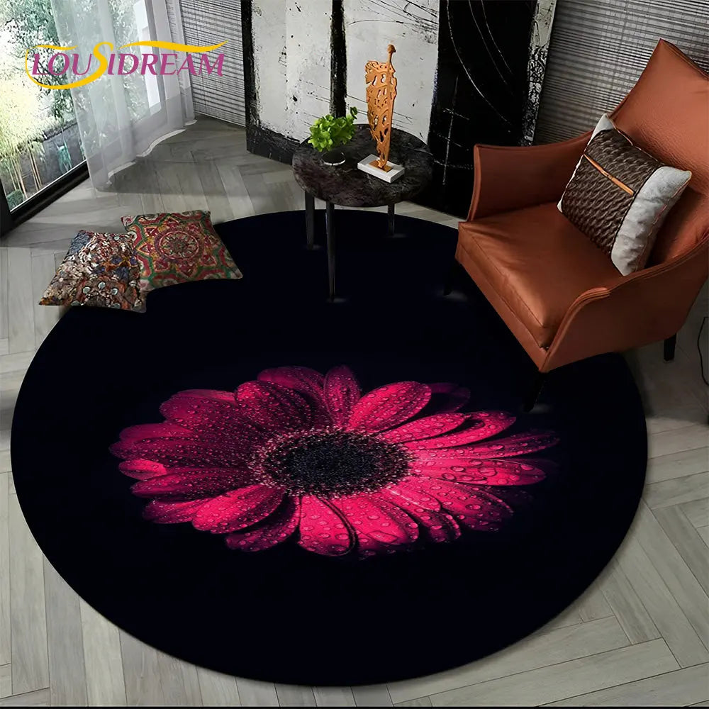 Navak Carpet 3D Daisy Nordic Flower Sunflower Round Area Rug,Carpet for Living Room Children's Bedroom Sofa Playroom Decor,Non-slip Floor Mat