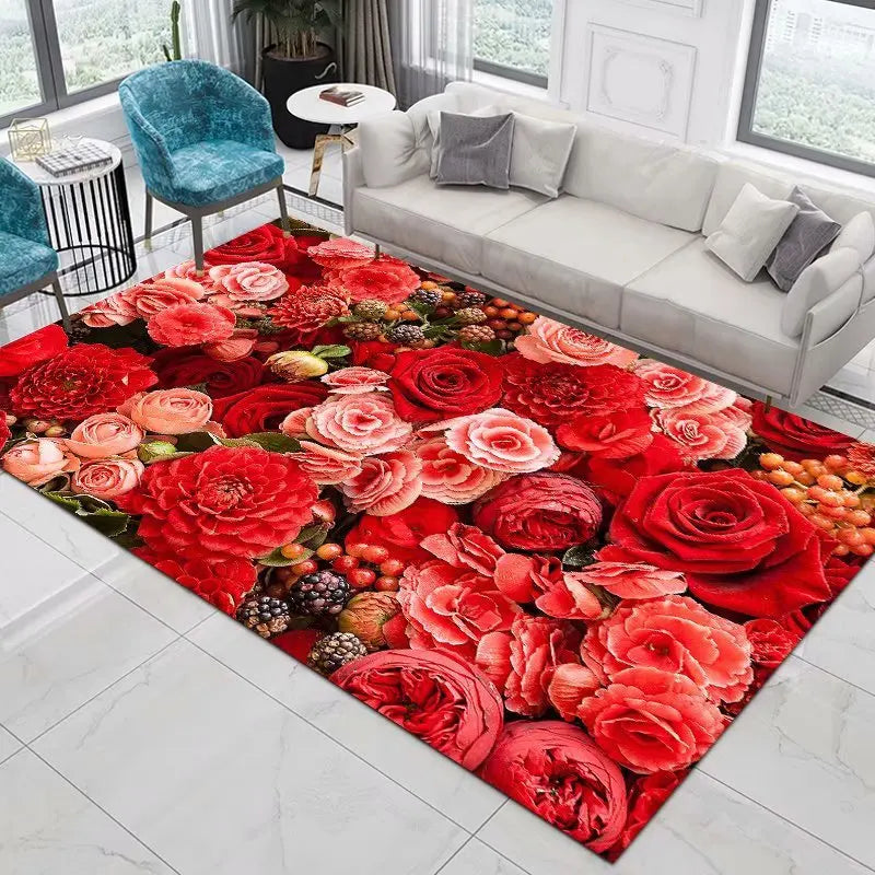 Navak Carpet Home Decor Entrance Door Mat Flower Rose Peony Pastoral 3D Printed Carpet Living Room Rugs Furry Mat Carpet Bedroom Decoration