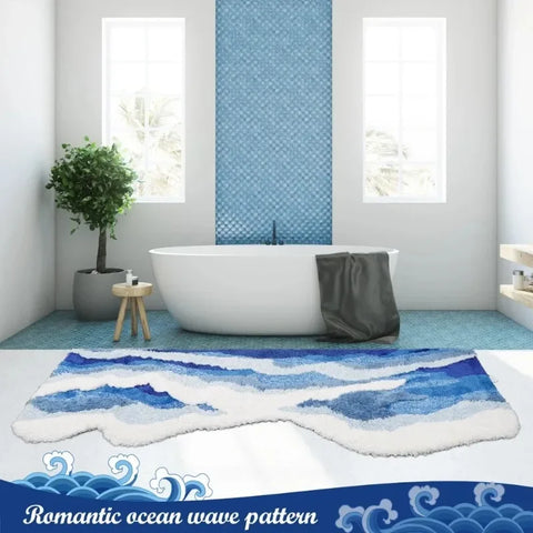 Navak Carpet Exclusive Picks Upgraded Material Wave Creative Non-slip Bathroom Carpet Ocean Bedroom Bedside Rug Living Room Kitchen Mat Home Decor