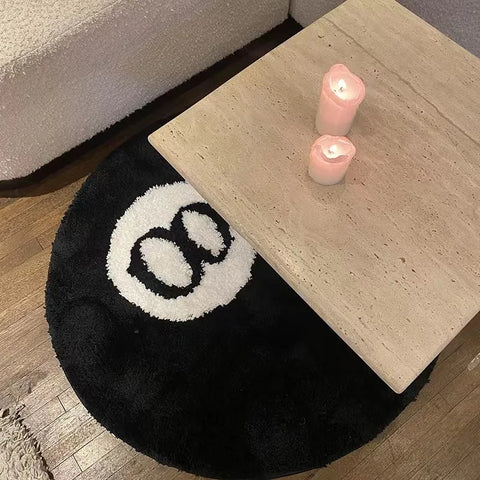 Navak Carpet 1 Pack Black Billiards 8 Ball Round Flocked Floor Bedroom Anti-Slip Carpet Mat Living Plush Soft Bedroom Rug