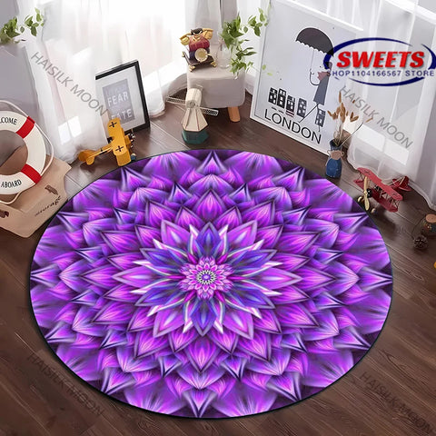 Navak Carpet Luxury Mandala Flower Print Round Carpet Bedroom Living Room Sofa Decorative Mat Top 10 Holiday Gifts for Family and Friends Rug