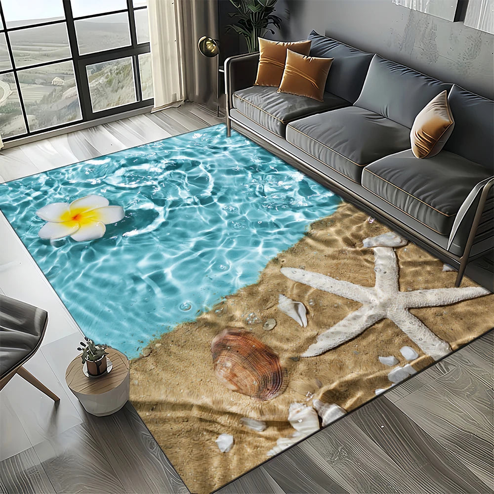 Navak Carpet 2025 New Starfish Beach Shell Sea Star Sand Carpet Rug for Living Room Bedroom Home Sofa Decoration,Kids play Non-slip Floor Mat
