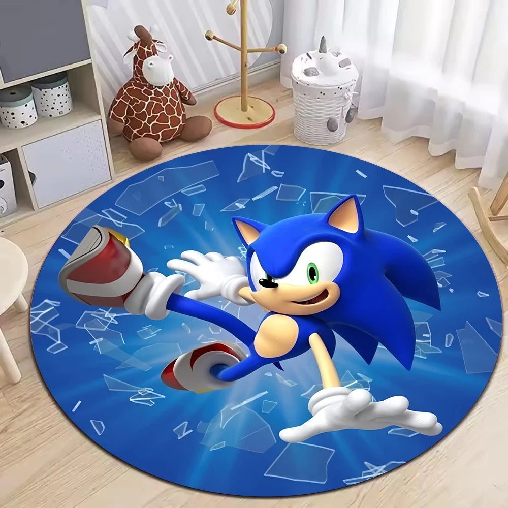 Navak Carpet Daily Picks Blue Hedgehog Creative Round Rug for Living Room Decor Bedroom Bedside Soft Carpet Sofa Mat Gaming Room Swivel Chair Mat