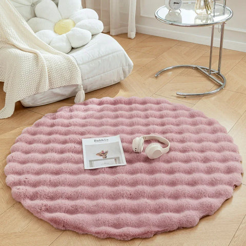 Navak Carpet Faux Fur Round Carpets Luxury Bubble Shaped Plushrugs for Bedroom Decor Non Slip Dressing Table Area Rugs Soft Fluffy Floor Mat