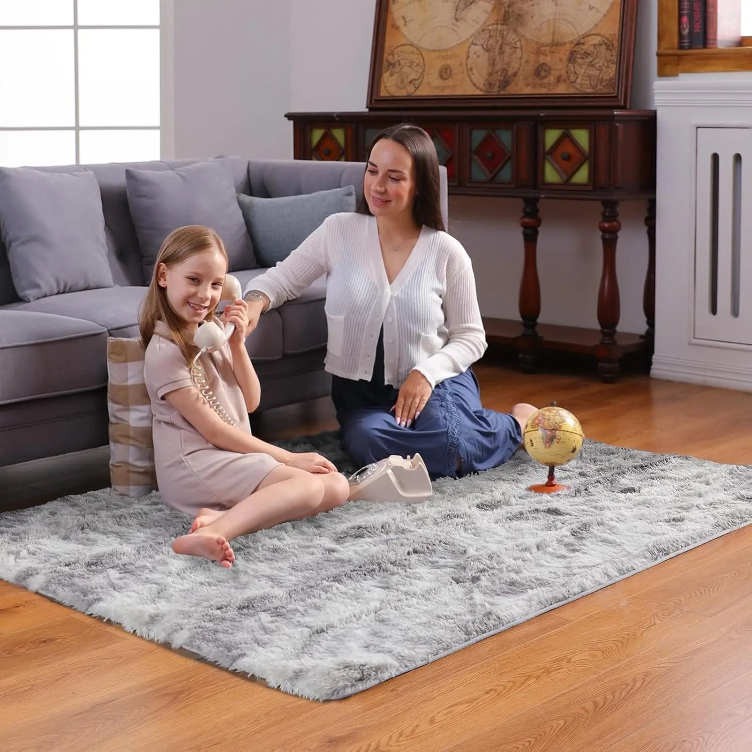 Navak Carpet Silky Plush Fluffy Carpet Soft Shaggy Sofa Area Rug for Living Room Bedroom Floor Mat Kids Play Cushion Home Decor Gray Beige