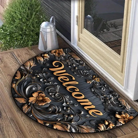 Navak Carpet Non Slip Half Round Doormat Flower Floral Absorbent Welcome Rugs Washable Door Mat Entrance Mat Indoor Outdoor