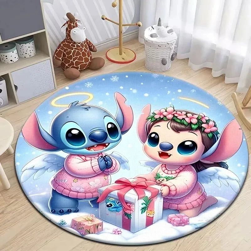 Navak Carpet Daily Picks Disney Stitch Cartoon Round Mat Cute Cartoon HD Printed Carpet Bedroom Living Room Sofa Large Area Pet Kitchen Rugs Decor
