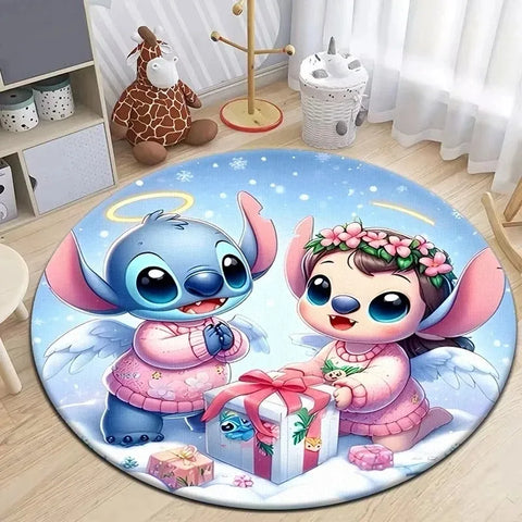 Navak Carpet Daily Picks Disney Stitch Cartoon Round Mat Cute Cartoon HD Printed Carpet Bedroom Living Room Sofa Large Area Pet Kitchen Rugs Decor