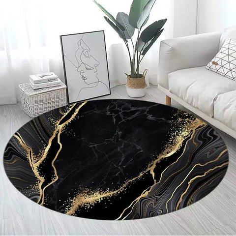 Navak Carpet Abstract Blue Marble Round Carpet Gold Textured Geometric Pattern Black Home Rugs Living Room Bedroom Decor Sofa Rug Floor Mats