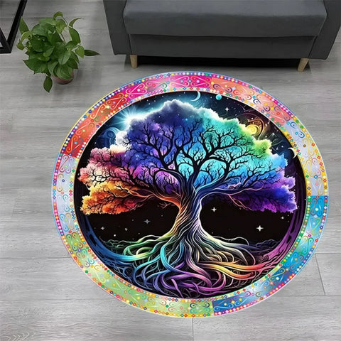 Navak Carpet Tree of Life Round Rug Nature Mandala Rug Ancient Spiritual Decor Carpet Meditation Space Rug Washable and Non Slip Floor Mat