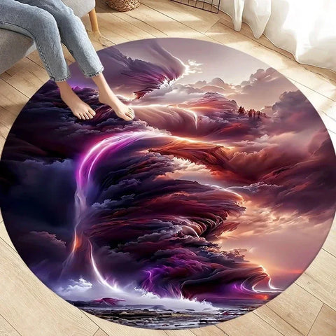 Navak Carpet Crystal Velvet Natural Disaster Round Rug, Fantasy Tornado Cloud Print Non-Slip Floor Mat for Living Room, Bedroom, Sofa Decor