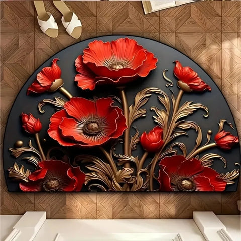Navak Carpet Non Slip Half Round Doormat Flower Floral Absorbent Welcome Rugs Washable Door Mat Entrance Mat Indoor Outdoor