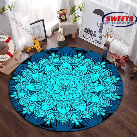Navak Carpet 1PC Mandala Flower Pattern Round Carpet for Living Room Bedroom Picnic, Doormat Floor All Seasons Mat Modern Decorative Rug Gift