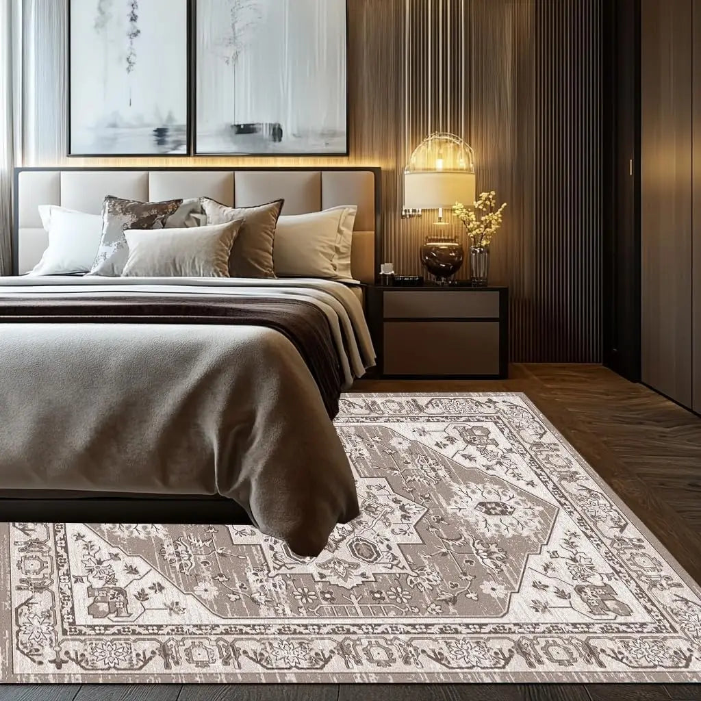 Navak Carpet Beige & Ivory Washable Flannel Area Rug Stain-Resistant & Non Slip, Home Decor Carpet, for High Traffic Areas in Living