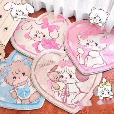 Navak Carpet Cartoon Cute Bear Carpet Animal Heart Shape Carpet Non Slip Machine Washable Bedside Plush Rug Home Decor Room Girl Children Mat