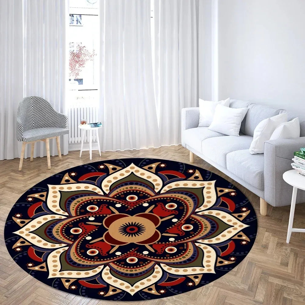 Navak Carpet Psychedelic Mandala Printed Round Carpet for Living Room Bedroom Mat Easy To Clean Festive Atmosphere Decorated Home Decor Rug