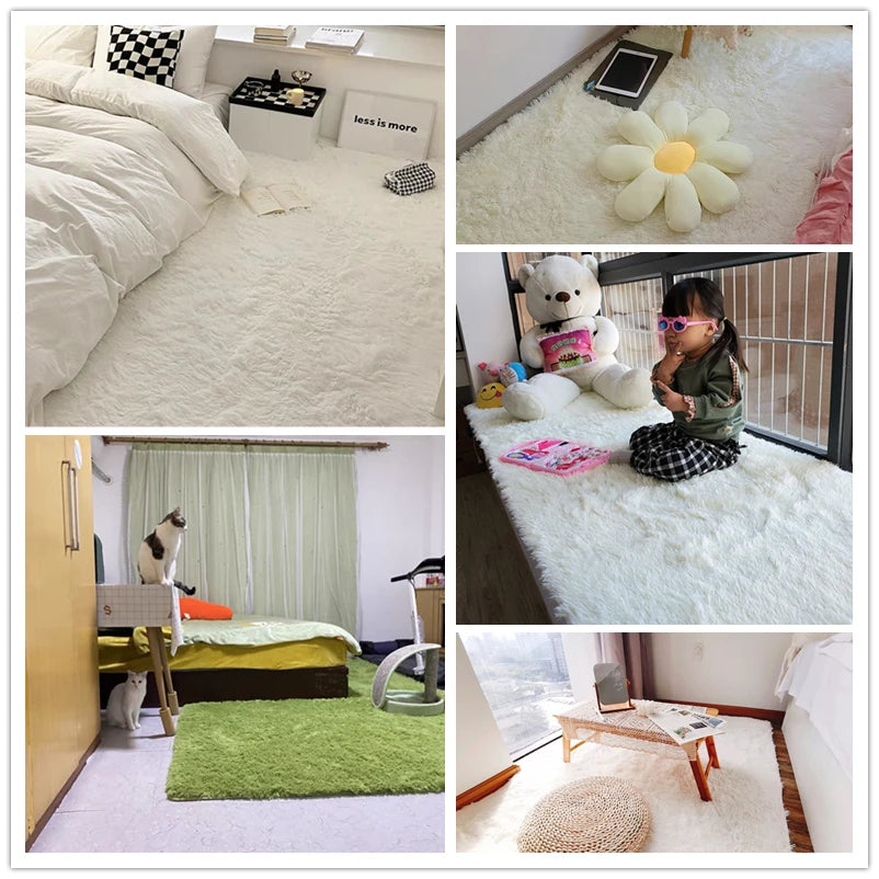 Navak Carpet White Fluffy Hall Carpet Modern Living Room Bedroom Home Decor Large Mats Thickened Non-Slip Girl Children's Room Pink Furry Rug