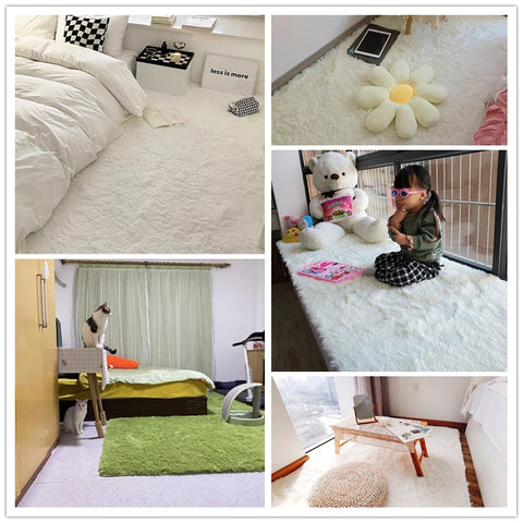 Navak Carpet White Fluffy Hall Carpet Modern Living Room Bedroom Home Decor Large Mats Thickened Non-Slip Girl Children's Room Pink Furry Rug