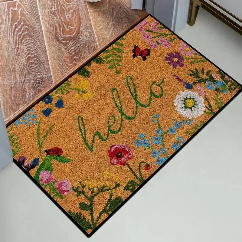 Navak Carpet 1Pc Floral Letter Print Welcome Doormat Anti-Slip Bath Rug Fade Resistant Kitchen Garden Floor Mat Washable Home Decor Carpets