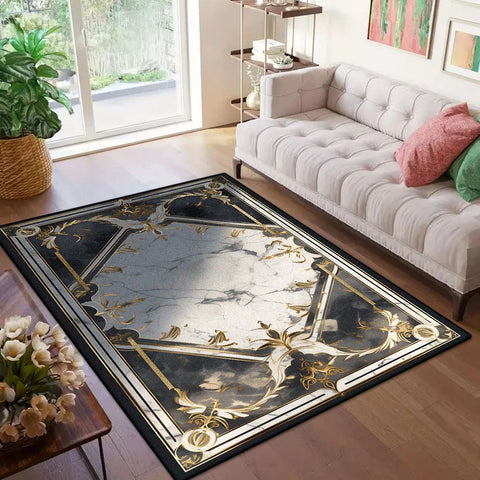Navak Carpet Marble Style Luxury Golden Border Carpet for Live Room Soft Antiskid Large Size Bedroom Rug Machine Washable Entrance Door Mat