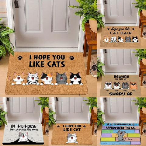 Navak Carpet Cute Cats Print Welcome Doormat Non-Slip Machine Washable Carpet for Living Room Bedroom Bathroom Kitchen and Laundry Rug