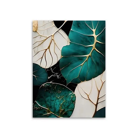 Navak Carpet Abstract Golden Green Plant Leaves Classic Posters Print Self Care Wall Art Canvas Painting For Living Room Bedroom Home Decor