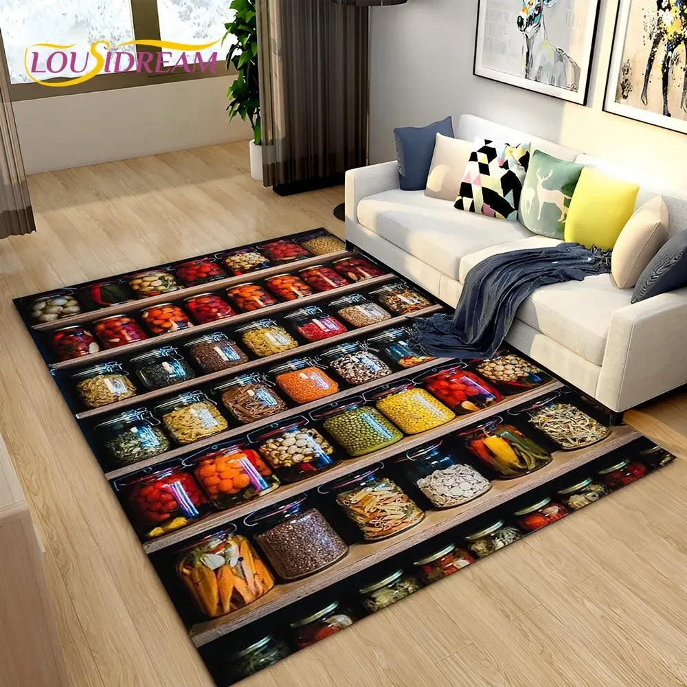Navak Carpet Vegetable Grains Spice Fruit Seasoning Area Rug,Carpet Rug for Living Room Bedroom Sofa Doormat Kitchen Decor,Non-slip Floor Mat