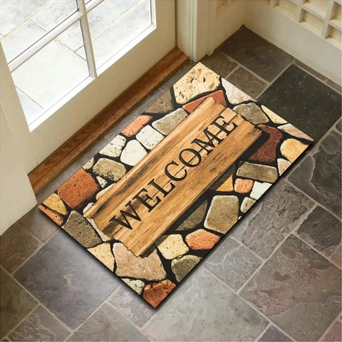 Navak Carpet Stone Wood Grain Pattern Entryway Door Mat Non-Slip Footmat Rug Home Decoration Welcome Carpet Indoor Outdoor Floor Mat