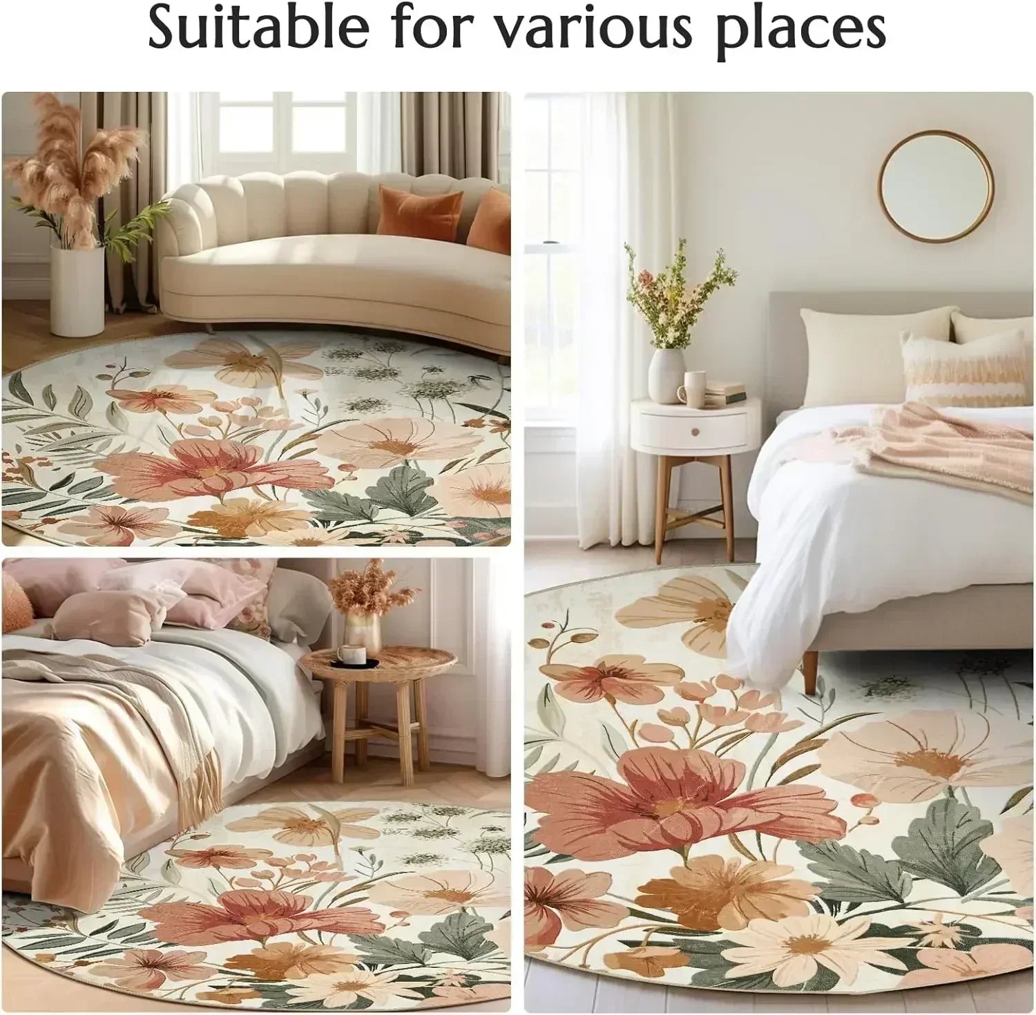 Navak Carpet Green Mandala Print Carpet Rug for Living Room Bedroom Bedside Non-slip Soft Rugs Coffee Table Carpets Lounge Foot Mat Washable